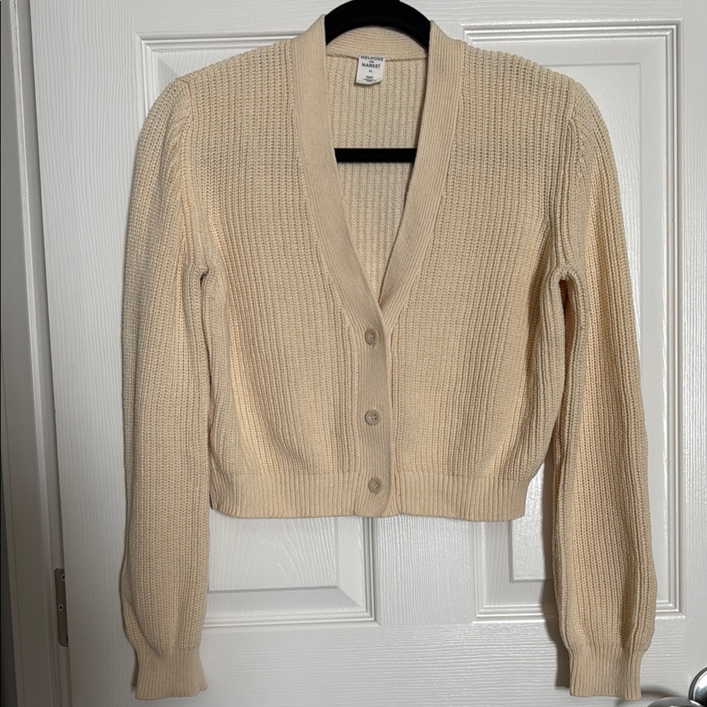Melrose and Market Cream Cropped Cardigan with V-Neck